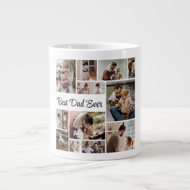 12 Photo Collage Best Dad Ever  Large Coffee Mug (Front)