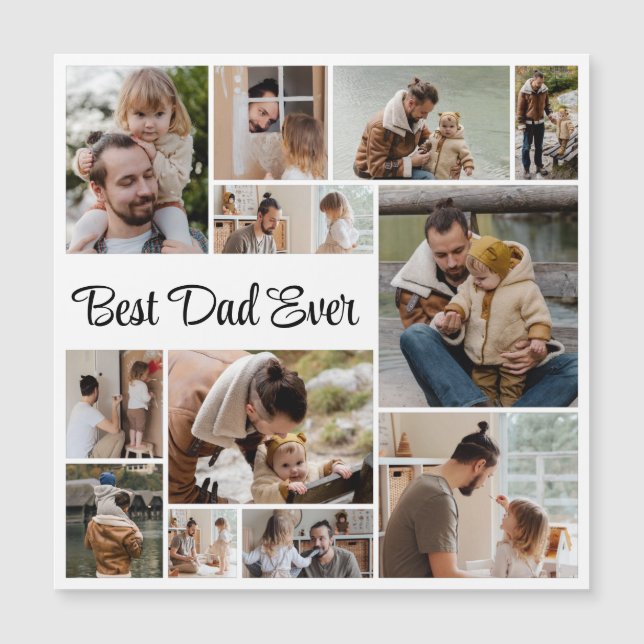 12 Photo Collage Best Dad Ever Magnetic Card (Front)