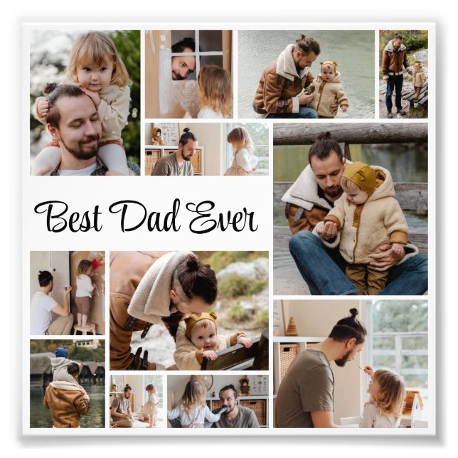 12 Photo Collage Best Dad Ever Photo Enlargement (Front)