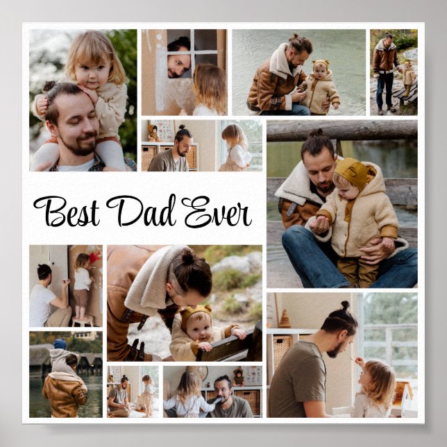 12 Photo Collage Best Dad Ever Poster (Front)