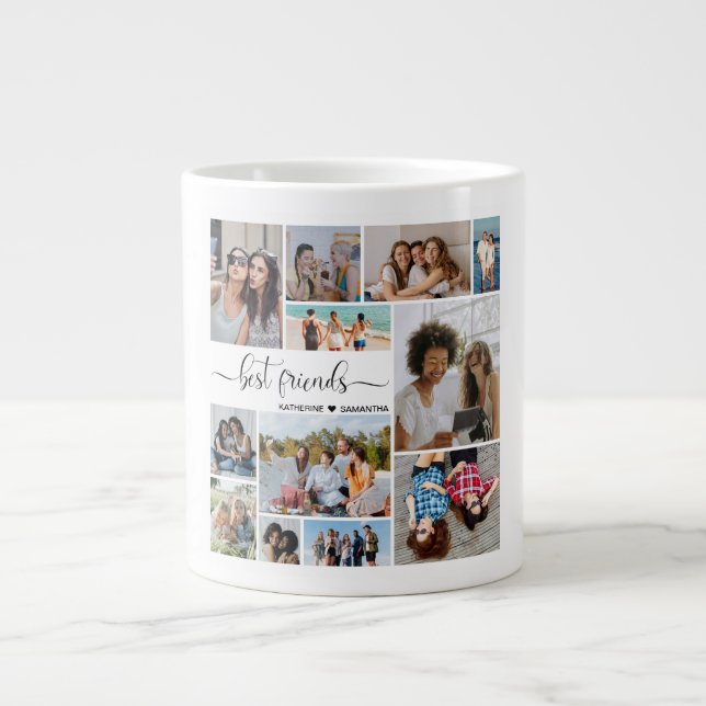 12 Photo Collage Best Friends Add Your Names Large Coffee Mug (Front)