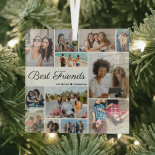 12 Photo Collage Best Friends Forever  Glass Tree Decoration