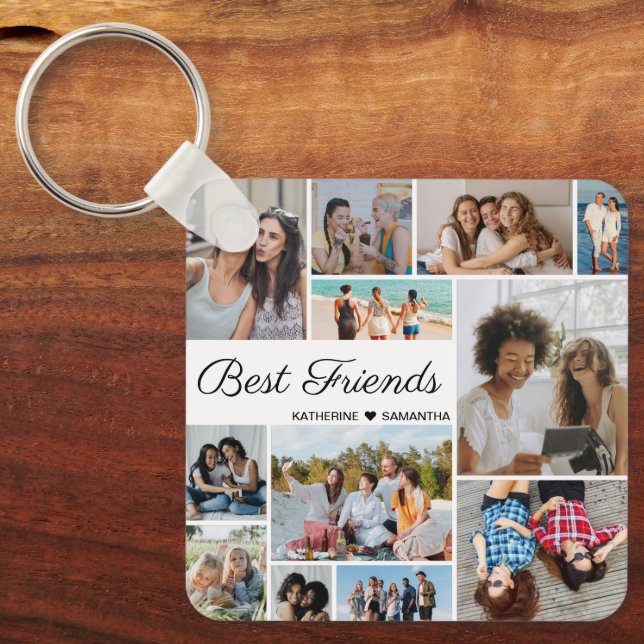 12 Photo Collage Best Friends Forever Key Ring (Front)