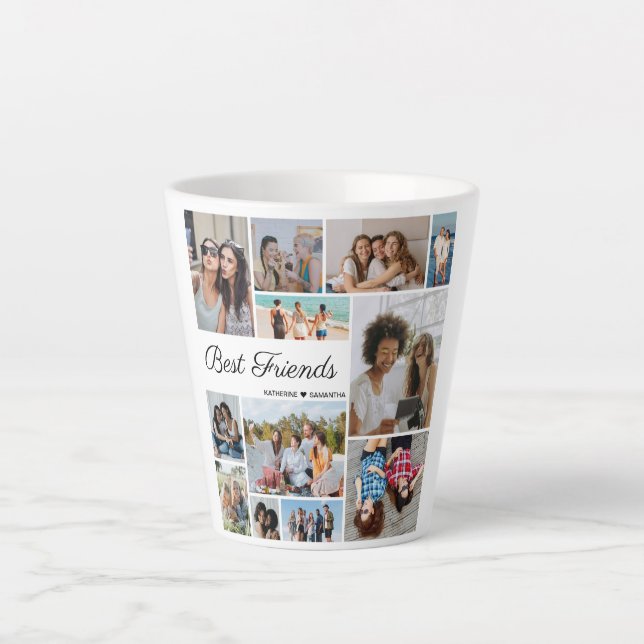 12 Photo Collage Best Friends Forever Latte Mug (Front)