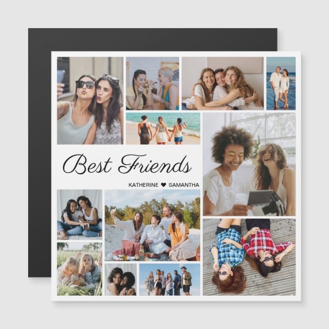 12 Photo Collage Best Friends Magnetic Card (Front/Back)