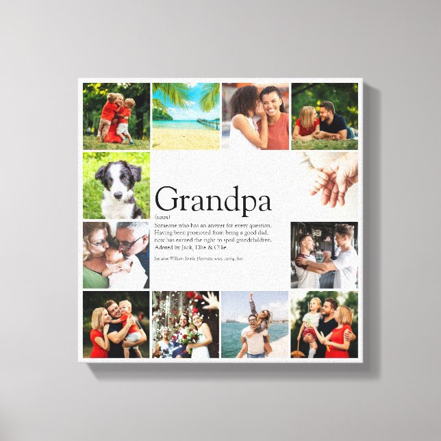12 Photo Collage Best Grandpa, Papa Definition Canvas Print (Front)