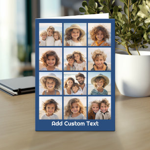 12 Photo Collage - Blue Background White Text Card