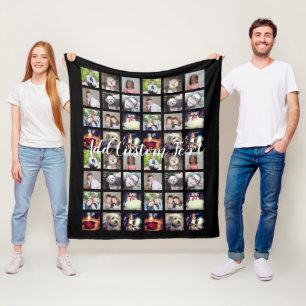 12 Photo Collage CAN EDIT background colour Fleece Blanket