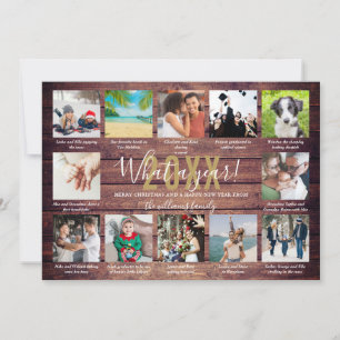 12 Photo Collage Captions What A Year Rustic Wood Holiday Card