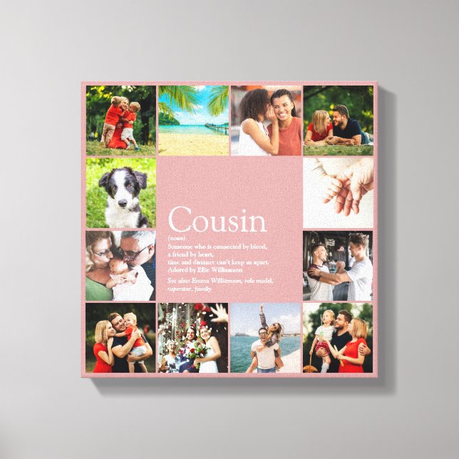 12 Photo Collage Cousin Definition Dusty Rose Pink Canvas Print (Front)