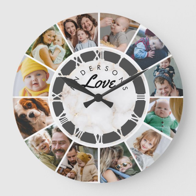 12 Photo Collage Custom Family Love Large Clock (Front)