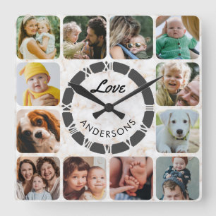 12 Photo Collage Custom Family Love Square Wall Cl Square Wall Clock
