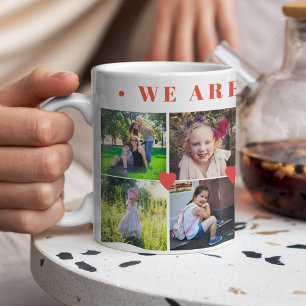 12 photo collage family name and red hearts coffee mug