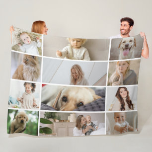 12 Photo Collage Family Personalized Fleece Blanket