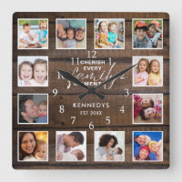 12 Photo Collage Family Quote Dark Brown Wood