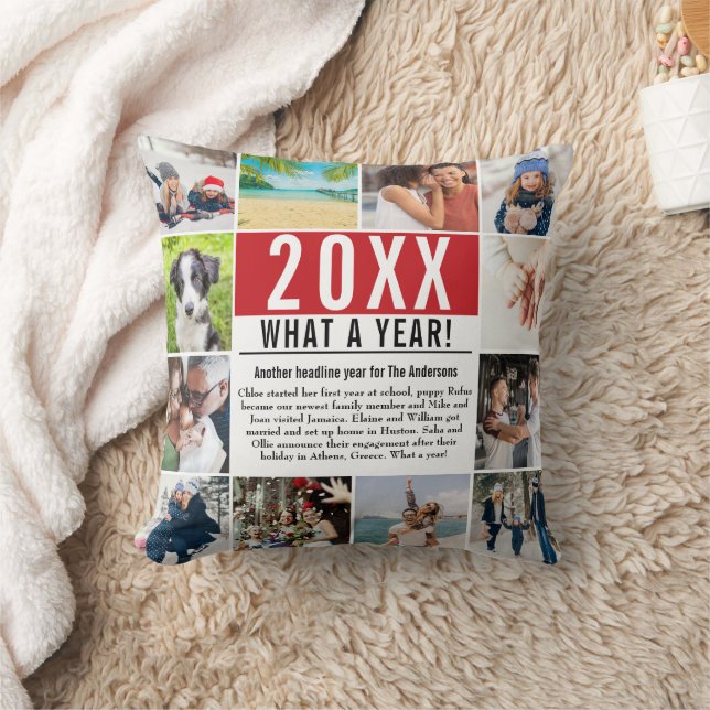 12 Photo Collage Family Year In Review Modern Cushion (Blanket)
