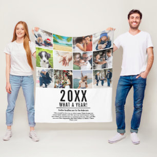 12 Photo Collage Family Year In Review Modern Fleece Blanket