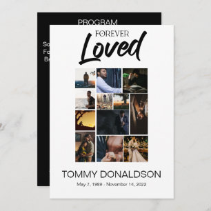 12 Photo Collage Forever Loved Funeral Program Invitation