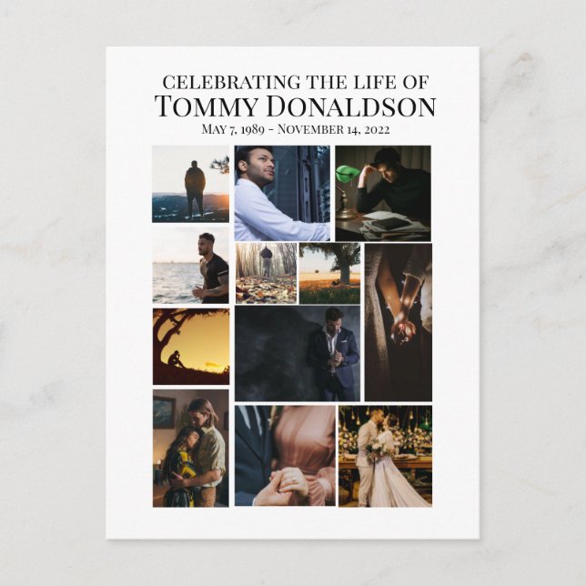 12 Photo Collage Funeral  Postcard (Front)