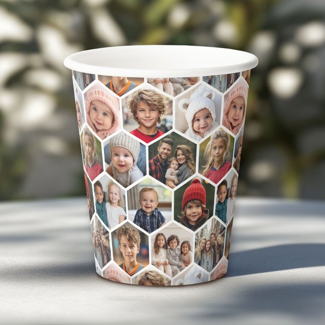 12 Photo Collage - funky hexagon honeycomb Paper Cups (Personalized Paper Cups)