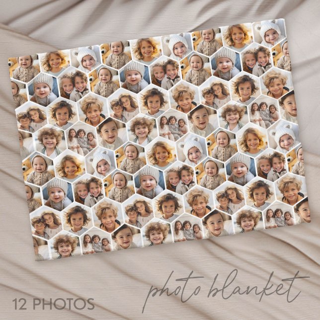 12 Photo Collage - funky hexagon honeycomb pattern Fleece Blanket (Photo Blanket - Personalize with Your Photos)