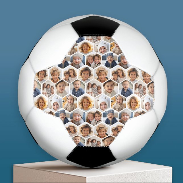 12 Photo Collage - funky hexagon honeycomb pattern Football (Custom Soccer Ball)