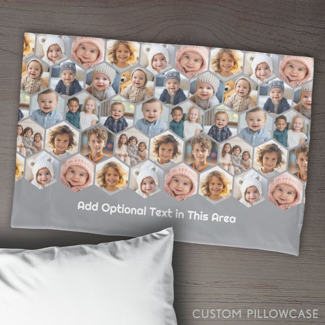 12 Photo Collage - funky hexagon honeycomb pattern Pillowcase (Create Your Own Photo Collage Pillowcase)