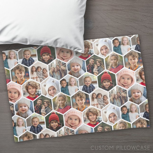 12 Photo Collage - funky hexagon pattern all over Pillowcase (Custom Pillowcase)