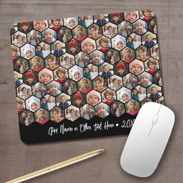 12 Photo Collage - funky hexagon - Random Pattern Mouse Mat (Personalized mouse pad with your photos and text)