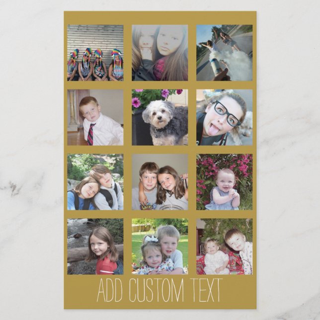 12 Photo Collage - gold background Holiday Card (Front)
