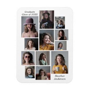 12 Photo Collage Graduate Name Flexible  Magnet