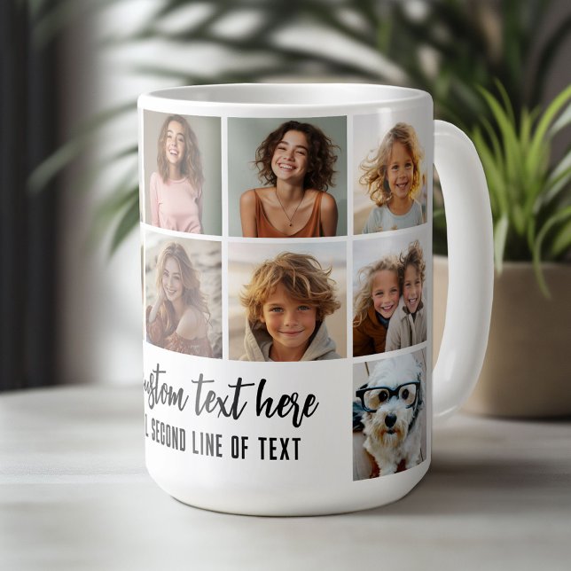 12 Photo Collage Grid - 2 Text boxes - black white Coffee Mug (Custom Photo Mug)