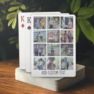 12 Photo Collage - grid with area for text - white Playing Cards