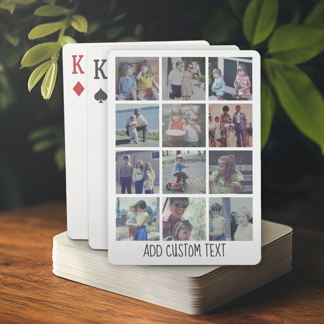 12 Photo Collage - grid with area for text - white Playing Cards (Custom Poker Playing Cards)