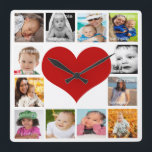 12 Photo Collage heart Unique Custom Personalised Square Wall Clock<br><div class="desc">Easily  customised products from Ricaso .. upload your own photos / images to this heart themed template wall clock  with 12 photo template areas for your to add your own photos to</div>