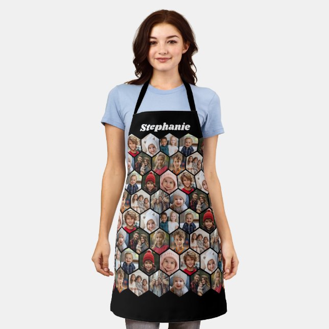 12 Photo Collage honeycomb hexagon Random Pattern Apron (Worn)