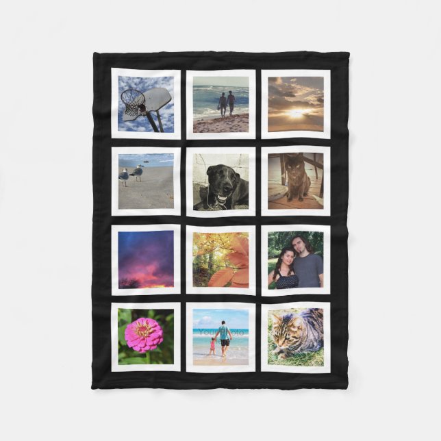 12 Photo Collage Instagram Square Frame Keepsake Fleece Blanket (Front)