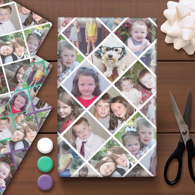 12 Photo Collage - Instant Montage Picture diamond Wrapping Paper Sheet (Custom Photo Wrapping Paper)