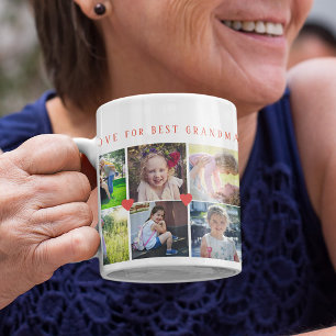 12 photo collage LOVE for BEST GRANDMA red script Coffee Mug