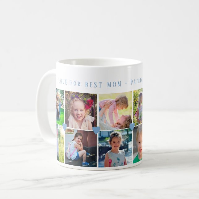 12 photo collage LOVE for BEST MOM blue hearts Coffee Mug (Front Left)