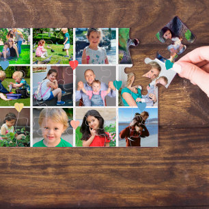 12 photo collage LOVE for BEST MOM red script Jigsaw Puzzle