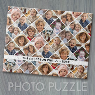 12 Photo Collage Modern Diamond Layout Black Jigsaw Puzzle