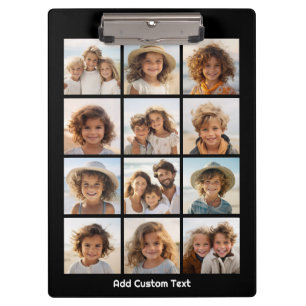 12 Photo Collage - Modern Grid Black White Text Clipboard