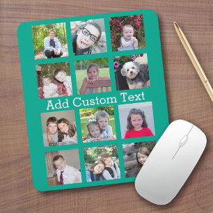 12 Photo Collage - Modern Grid on Emerald Green Mouse Mat