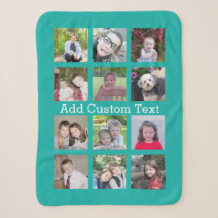 12 Photo Collage - Modern Grid on Emerald Green Sherpa Blanket