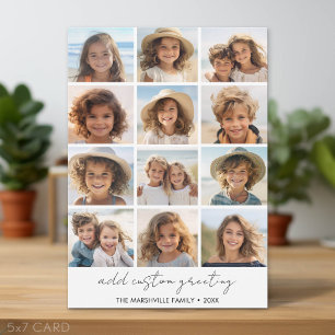 12 Photo Collage - Modern Grid White - Black Text Holiday Card
