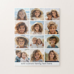 12 Photo Collage - Modern Grid White - Grey Text Jigsaw Puzzle