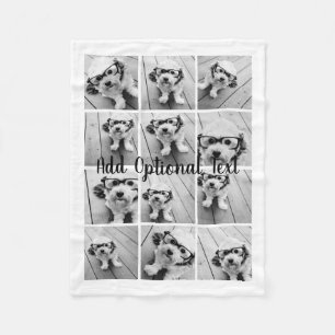 12 Photo Collage - Modern Grid with Custom Text Fleece Blanket