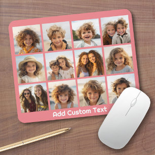 12 Photo Collage - Modern Grid with Custom Text Mouse Mat