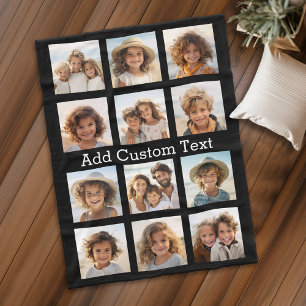 12 Photo Collage - Modern Minimal Black Background Fleece Blanket